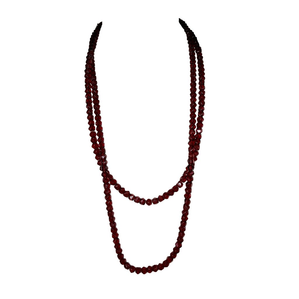 Art Deco Faceted Red Wine Glass Flapper Necklace
